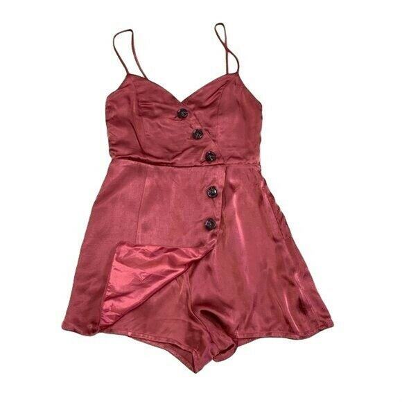 Pacsun LA Hearts copper satin asymmetrical button wrap romper coral jumpsuit XS - Picture 3 of 13